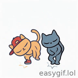 AI-generated animated GIF: 2 cats dancing breakdance loop white bg