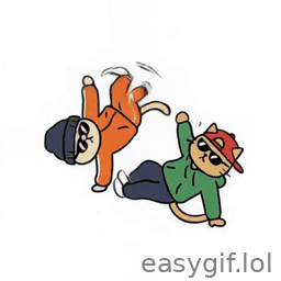 AI-generated animated GIF: 2 cool cats dancing breakdance loop white bg