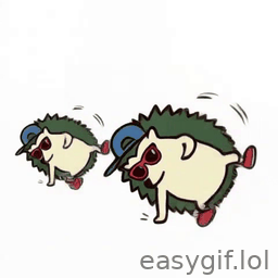 AI-generated animated GIF: 2 cool hedgehogs dancing breakdance loop white bg