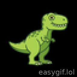 AI-generated animated GIF: a dinosaur on a black background