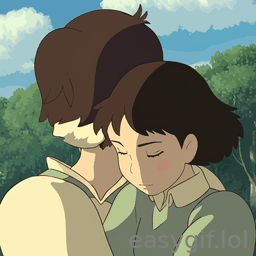 AI-generated animated GIF: A ghibli couple hugging