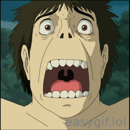 AI-generated animated GIF: A ghibli scary man screaming