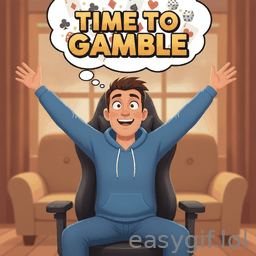 AI-generated animated GIF: A HAPPY MAN WITH A TEXT SAYING TIME TO GAMBLE