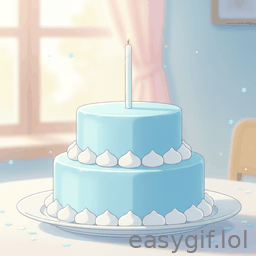 AI-generated animated GIF: anime style happy birthday blue cake one candle