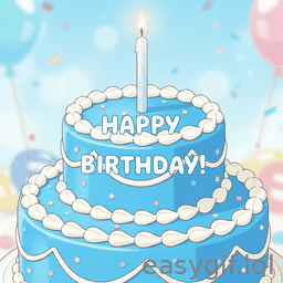 AI-generated animated GIF: anime style happy birthday blue cake one candle