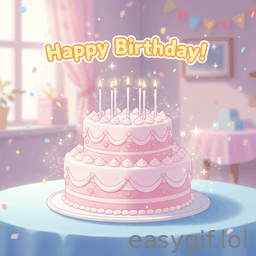 AI-generated animated GIF: anime style happy birthday cake 6 candles