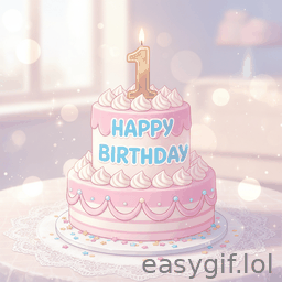 AI-generated animated GIF: anime style happy birthday cake
