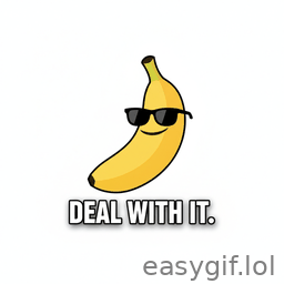 AI-generated animated GIF: banana emoji deal with it meme gif white bg