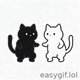 AI-generated animated GIF: black cat white cat dancing loop white bg