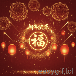 AI-generated animated GIF: happy new year chinese red background animated