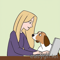 AI-generated animated GIF: blond girl works on her mac while petting a dog