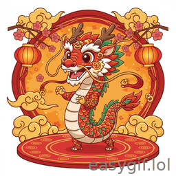 AI-generated animated GIF: cartoon dragon cny style dances