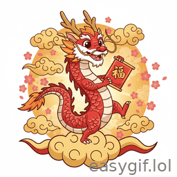 AI-generated animated GIF: cartoon dragon cny style dances