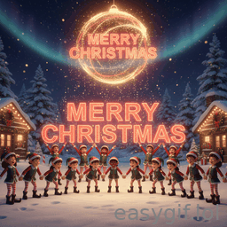 AI-generated animated GIF: christmas elves spelling merry christmas