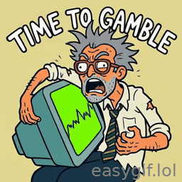 AI-generated animated GIF: crazy trader with monitor says time to gamble