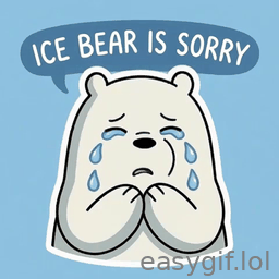 AI-generated animated GIF: crying ice bear says ice bear is sorry