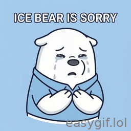 AI-generated animated GIF: crying ice bear says ice bear is sorry