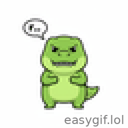 AI-generated animated GIF: cute angry dinosaur says rrrrrr white bg