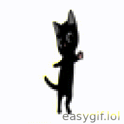 AI-generated animated GIF: Cute black cat dancing white background