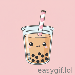 AI-generated animated GIF: cute boba says i miss you heart emoji pink bg