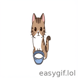 AI-generated animated GIF: cute cat drinking milk white background