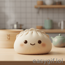 AI-generated animated GIF: cute dumpling says i miss you heart emoji