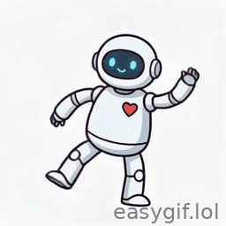 AI-generated animated GIF: cute white robot dances white bg