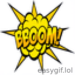 AI-generated animated GIF: explosion cartoon style boom bam text