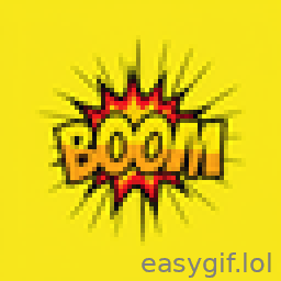 AI-generated animated GIF: explosion cartoon style boom bam text