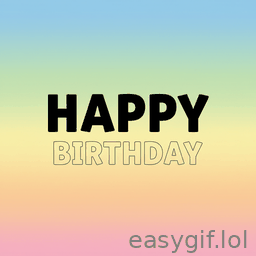 AI-generated animated GIF: funny text happy birthday rainbow background