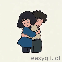 AI-generated animated GIF: ghibli couple hugging