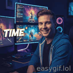 AI-generated animated GIF: gif of a happy man saying TIME TO GAMBLE
