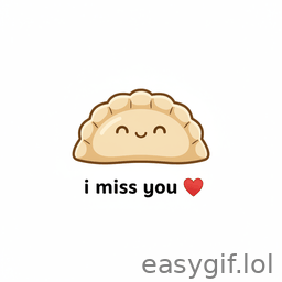 AI-generated animated GIF: gyoza emoji says i miss you heart emoji white bg
