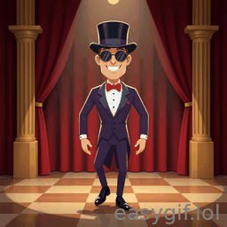 AI-generated animated GIF: man with top hat and sunglasses dancing