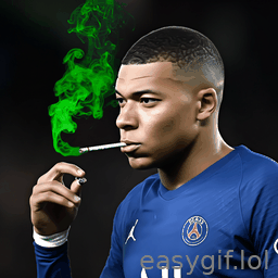 AI-generated animated GIF: mbappe smoking conical cigarette green smoke