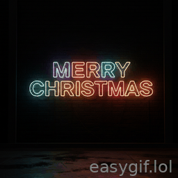AI-generated animated GIF: merry christmas in colorful flickering neon lights