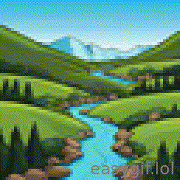 AI-generated animated GIF: Mountain with flowing river