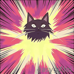 AI-generated animated GIF: panic intensifies cat explosion background