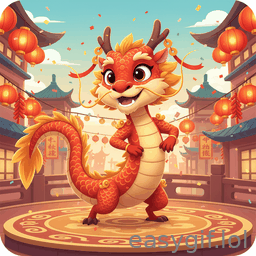 AI-generated animated GIF: cartoon dragon cny style dances