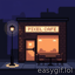 AI-generated animated GIF: pixel cafe night