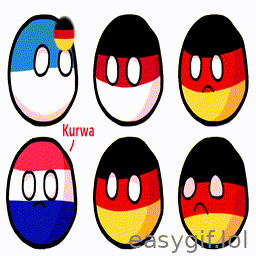 AI-generated animated GIF: polanball says kurwa to germanyball
