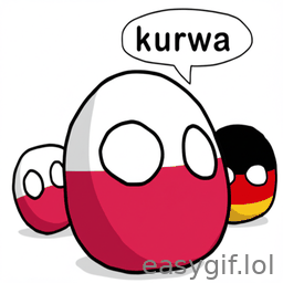AI-generated animated GIF: polandball says kurwa to germany ball