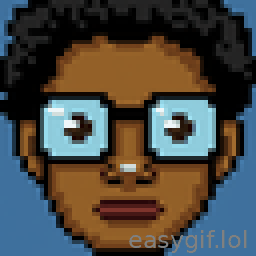 AI-generated animated GIF: rostro pixel art de persona piel morena con gafas