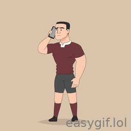 AI-generated animated GIF: rugbyman phoning while playing