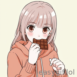 AI-generated animated GIF: shy girl eating chocolate