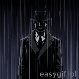 AI-generated animated GIF: Spy waiting under the rain dark noir style