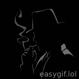 AI-generated animated GIF: Spy with hat smoking dark noir bw style
