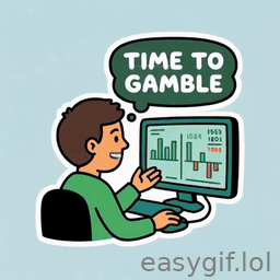 AI-generated animated GIF: trader in front of monitor says time to gamble