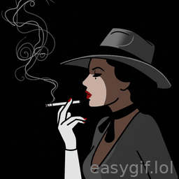 AI-generated animated GIF: Woman with hat smoking dark noir style